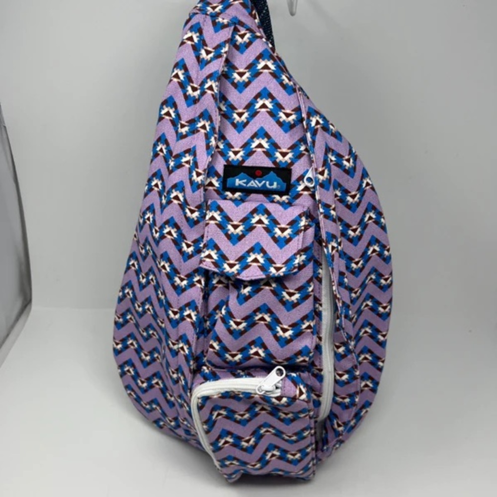 KAVU Rope Bag Cotton Crossbody Sling Jewel Chevron Purple